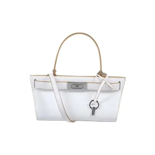 TORY BURCH Lee Radziwill Leather With Suede Shoulder Bag, Crossbody Bag, Handbag Small Size Women's White