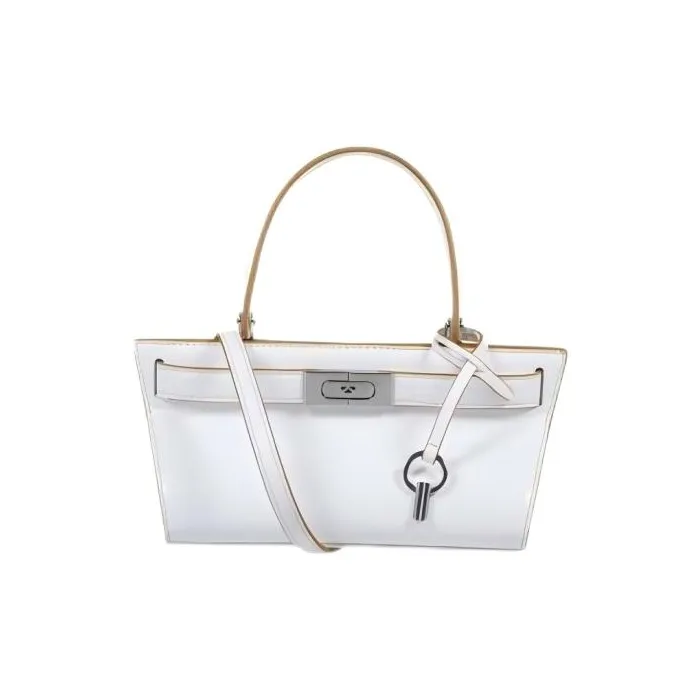 TORY BURCH Lee Radziwill Leather With Suede Shoulder Bag, Crossbody Bag, Handbag Trumpets Women's White-0