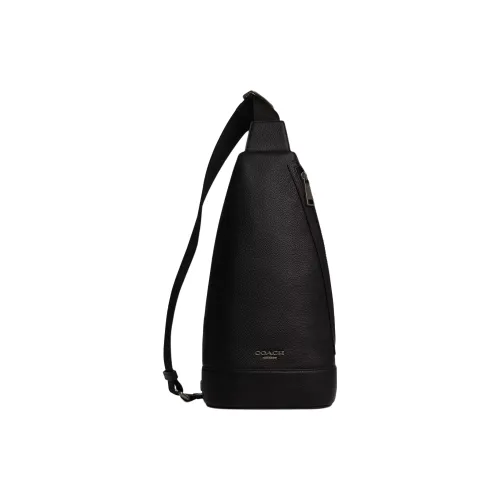 COACH Dominic High Quality Pebbled Leather Sling Bag Small Size Unisex Black