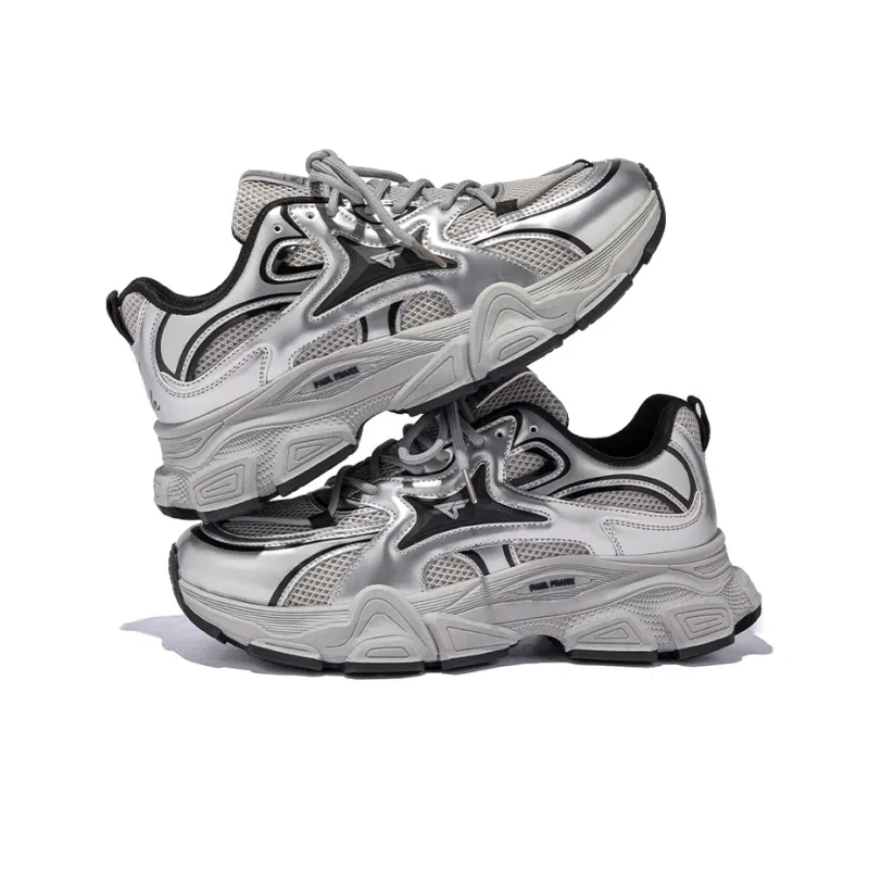 PAUL FRANK Anti Slip And Wear Resistant Height Increasing Low Top Chunky Sneakers Men's Silver-3