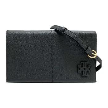 TORY BURCH McGraw Pebbled Leather Small Square Bag Shoulder Bag Crossbody Bag Women's Black