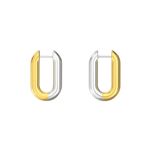 Mistova JEWELRY S925 Silver-plated Gold Chain Hoop Earrings With C-Lock Colorful Mix Women's