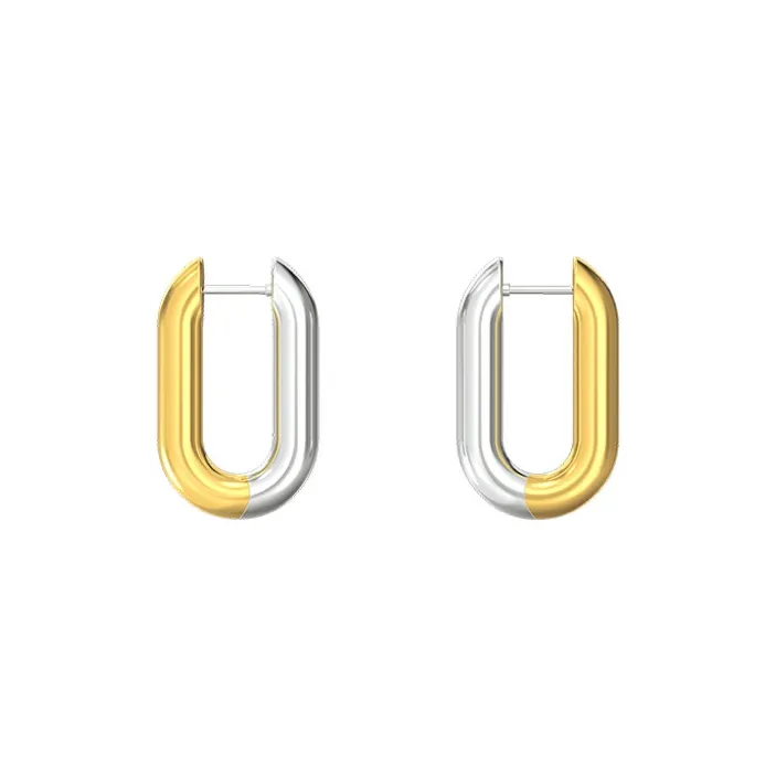 Mistova JEWELRY S925 Silver plated Gold Chain Hoop Earrings With C Lock Colorful Mix Women's-0