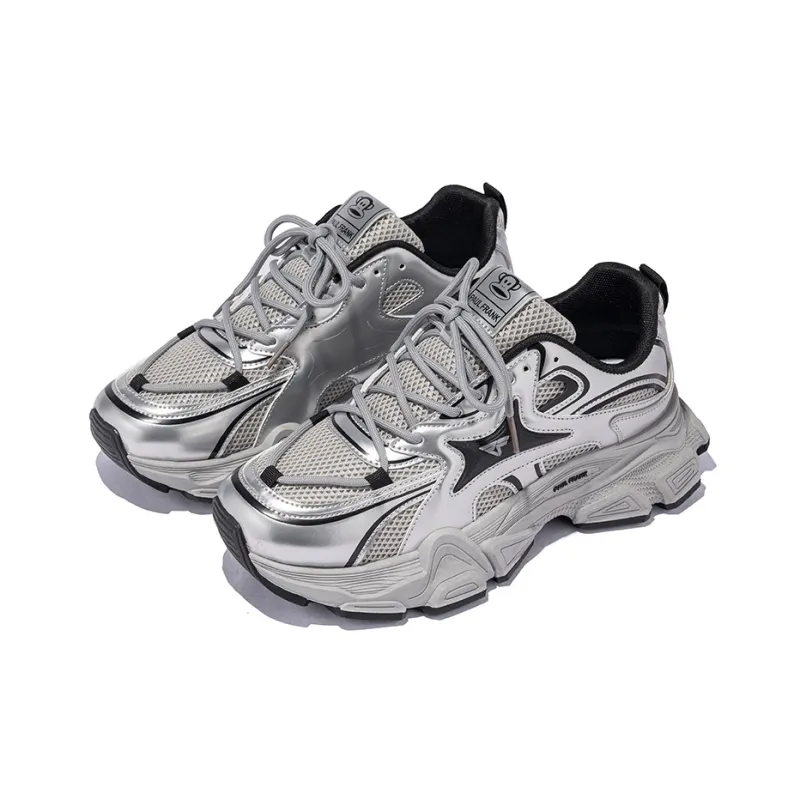 PAUL FRANK Anti Slip And Wear Resistant Height Increasing Low Top Chunky Sneakers Men's Silver-2