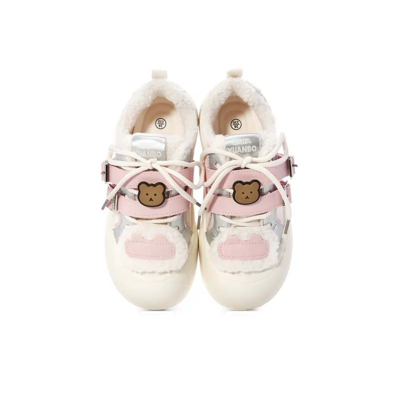 Lovely You Warm Lightweight And Wear Resistant Low Top Skateboard Shoes Women's Beige Silver Pink-21