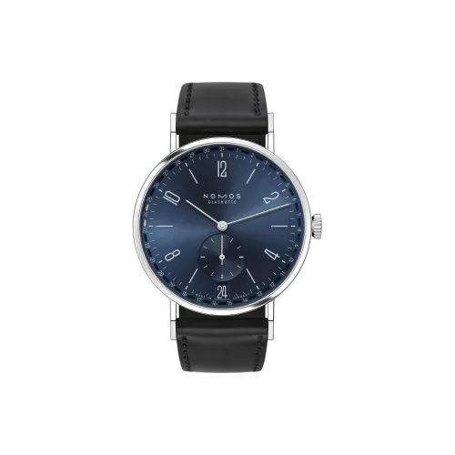 NOMOS Manual Mechanical Movement Unisex Watch 37.5mm Blue Dial Stainless Steel Watch Case Horse Leather Strap