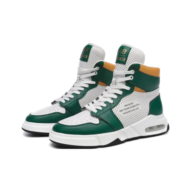 Babinda Men's Shoes Slip-Resistant High-Top Casual Shoes Men's White Green-10