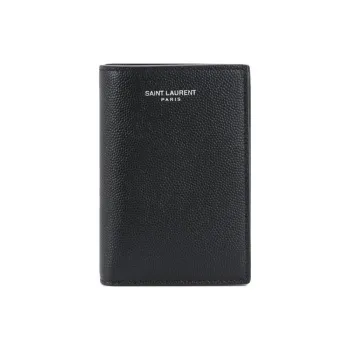 SAINT LAURENT Grain Embossed Leather Wallet Small Size Men's Black