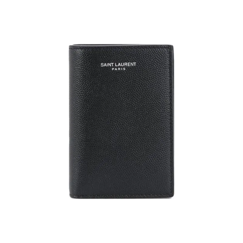 SAINT LAURENT Grain Embossed Leather Wallet Small Size Men's Black-0