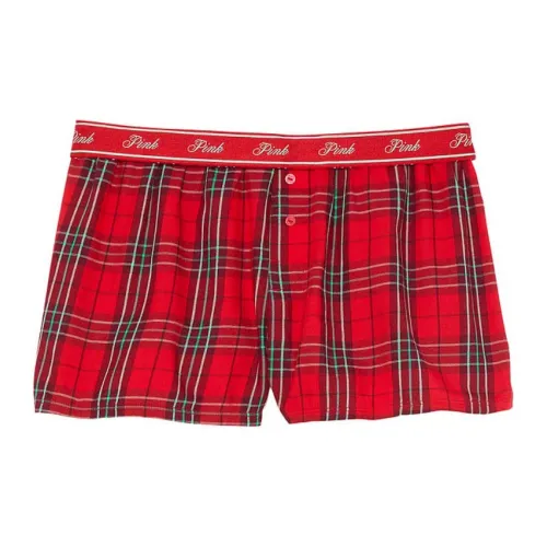 Victoria's Secret PINK Flannel Boxy Pajama Shorts / Sangria Red/ Green Plaid Pajama Pants Women's Red Plaid