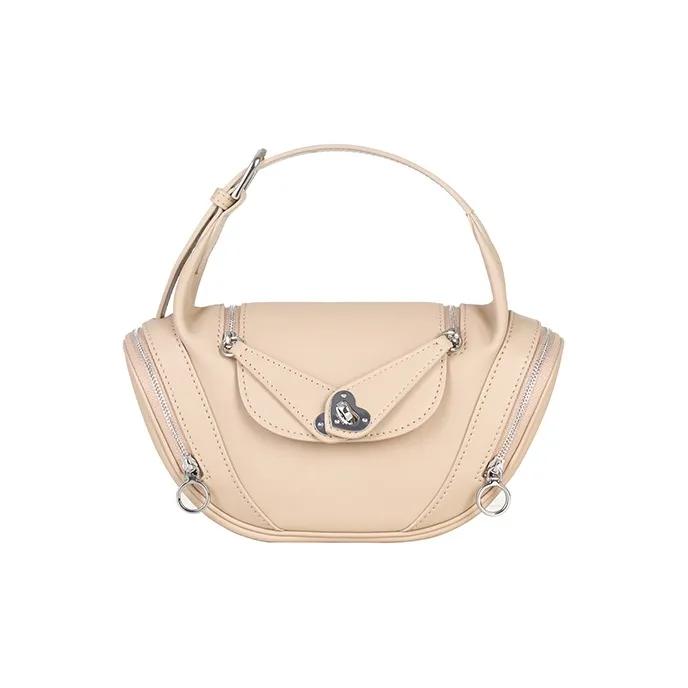 HXXXXS Top Grain Cow Leather Handbag Women's Black/Cookie/Floral Pink-8