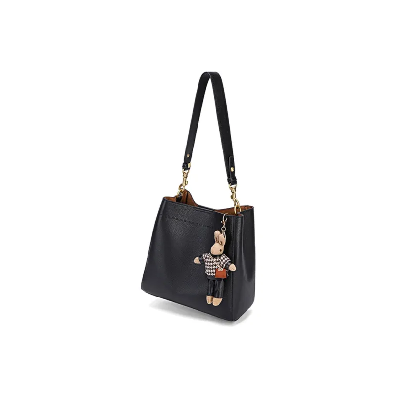Carnival Keep Top Grain Cow Leather Bucket Bag Shoulder Bag Handheld Bag Regular Women's Camel/Black-7