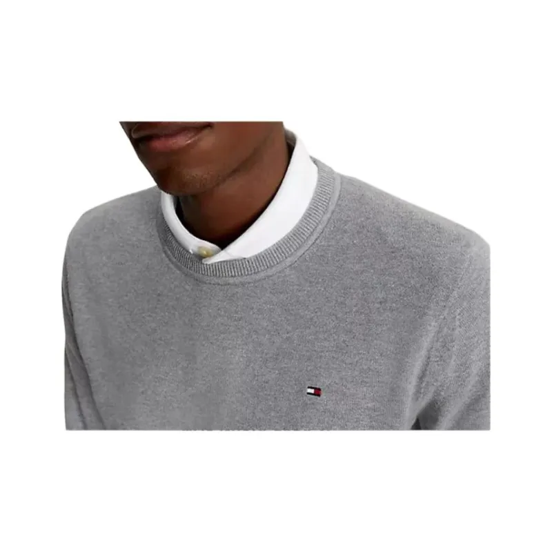 Tommy Hilfiger FW23 Solid Crewneck Sweater Sweaters Grey Heather Sweater Men's Gray-4