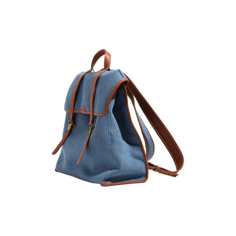 OCTSUI Denim Backpack Unisex Danny Blue/Tea Brown-2