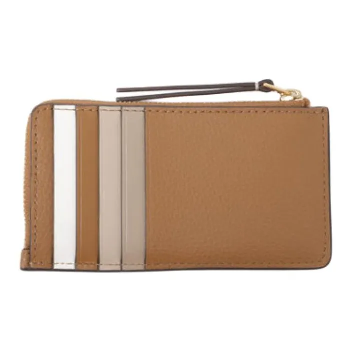 TORY BURCH Robinson Litchi Grain Leather With Calfskin And Vinyl Leather Wallet, Card Holder Regular Women's Brown-1