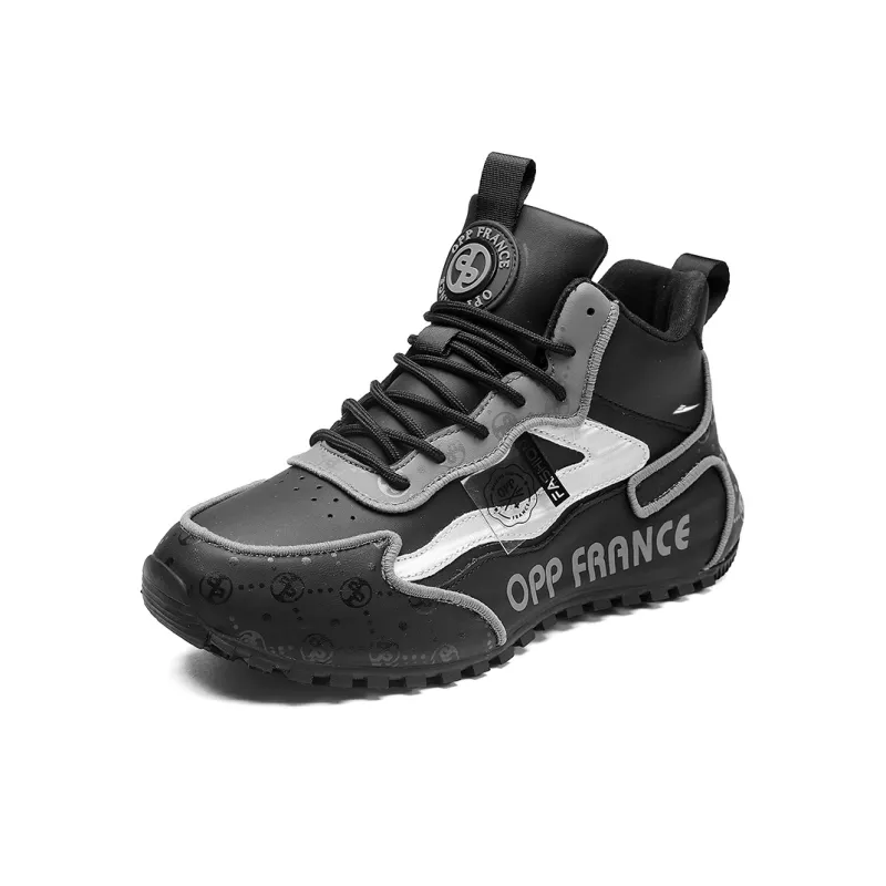 Kuding Casual Shoes Unisex High Top Black Gray/White Dark Blue-1
