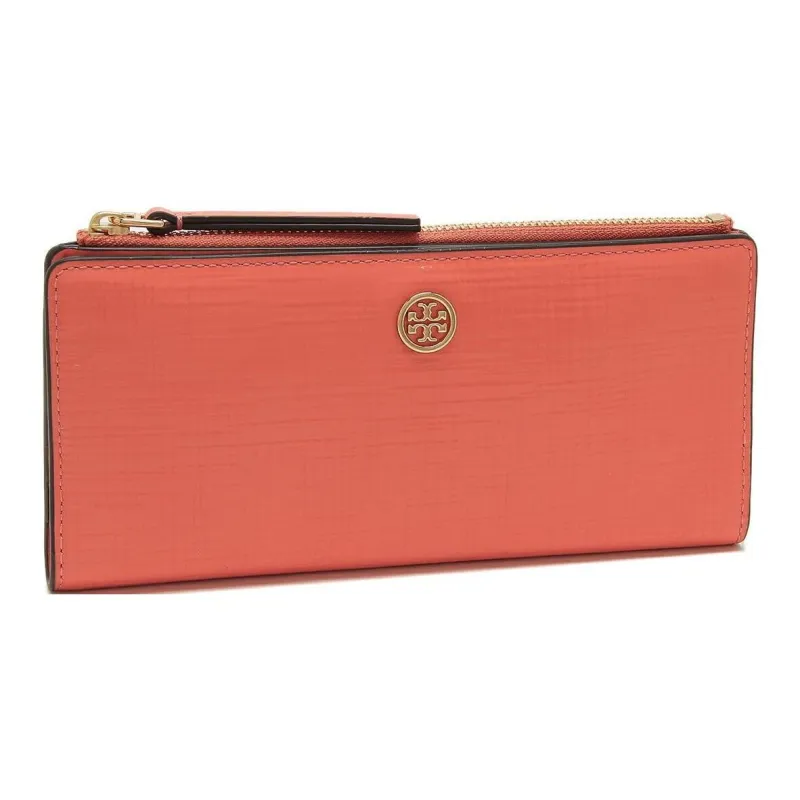 TORY BURCH Robinson Patent Leather, Cross Grain Leather Wallet Women's Coral Pink-1