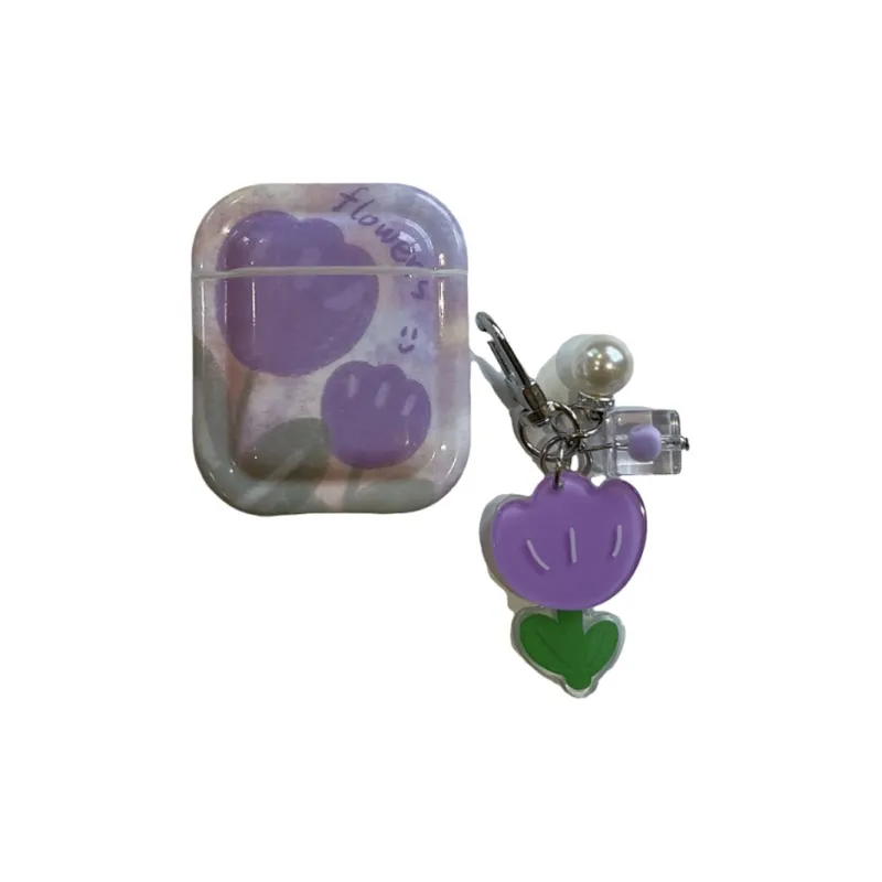 Baohuguang Compatible With AirPods 2/pro/1 TPU Ins Purple Tulip High Quality Headphone Cases-2