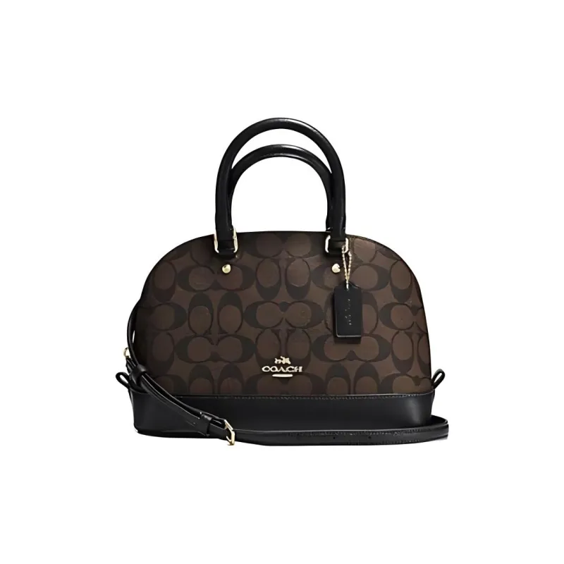 COACH Sierra Canvas With Leather Handbag Medium Size Women's Dark Coffee-2