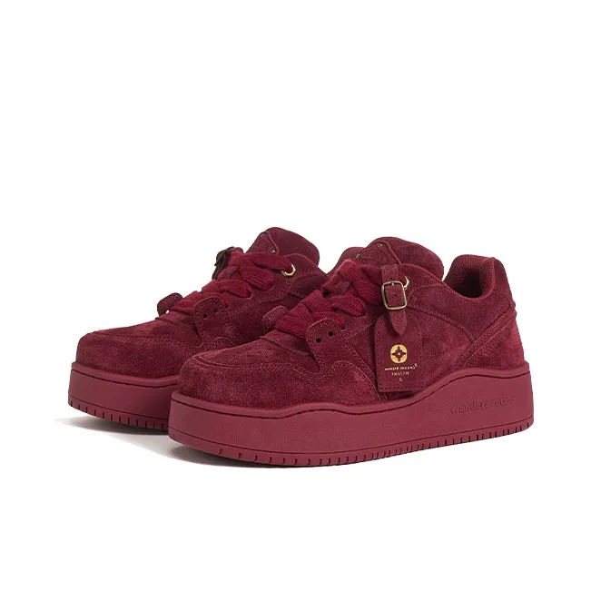 WANDER AROUND Thermal Slip Resistant Height Increasing Low Top Skateboard Shoes Women's Ancora Red-2