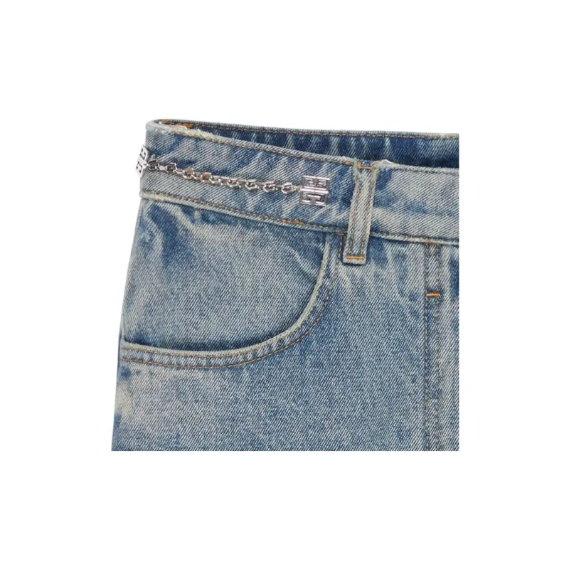 Givenchy Chain Detailed Mini Denim Skirt 'Medium Blue'-5