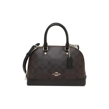 COACH Sierra Canvas With Leather Handbag Medium Size Women's Dark Coffee
