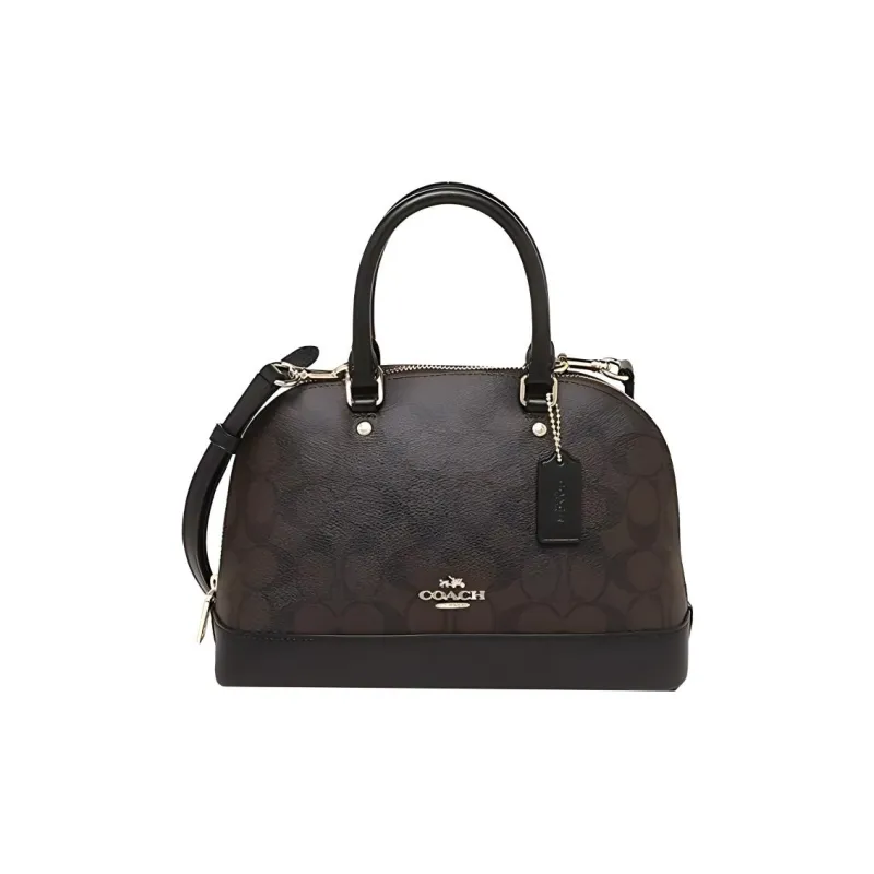 COACH Sierra Canvas With Leather Handbag Medium Size Women's Dark Coffee-0