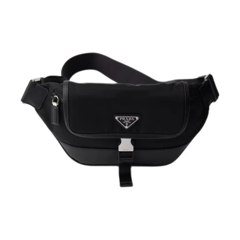 PRADA Re NylonSaffiano Leather Crossbody Bag Shoulder Bag Men's Black-0