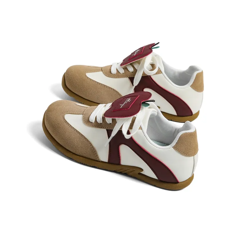HUANQIU Anti Slip And Wear Resistant Lightweight Low Top Skateboard Shoes Women's Beige Burgundy-3