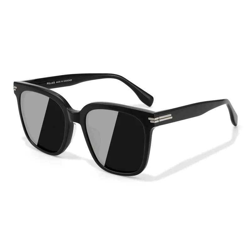 PULAIS Plate Frame Square Sunglasses Men's Black-1