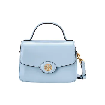 TORY BURCH Robinson Patent Leather Single Compartment Crossbody Handbag Trumpets Women's Light Lapis Lazuli