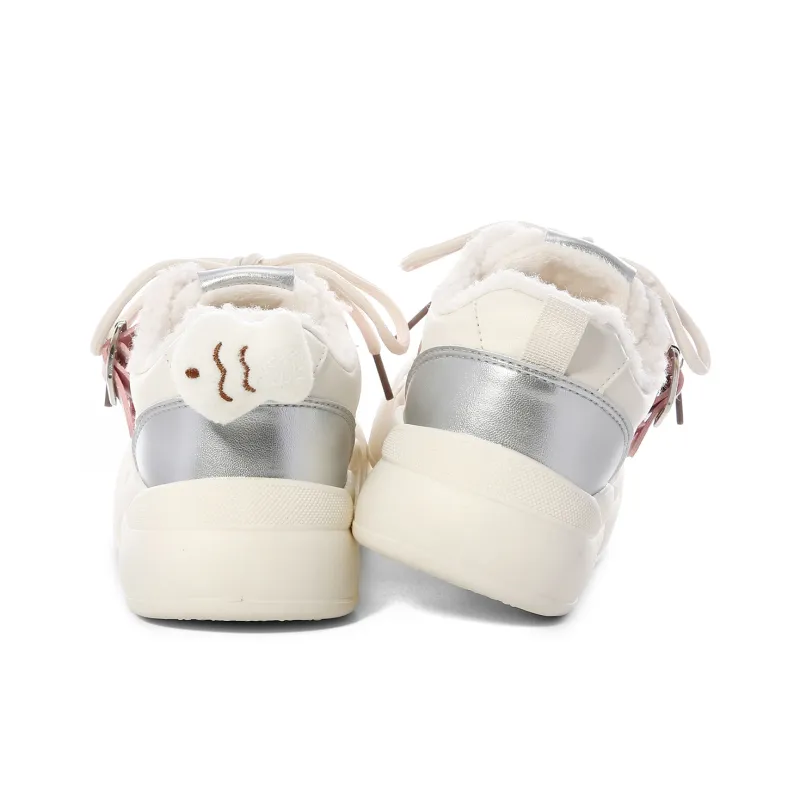 Lovely You Warm Lightweight And Wear Resistant Low Top Skateboard Shoes Women's Beige Silver Pink-16