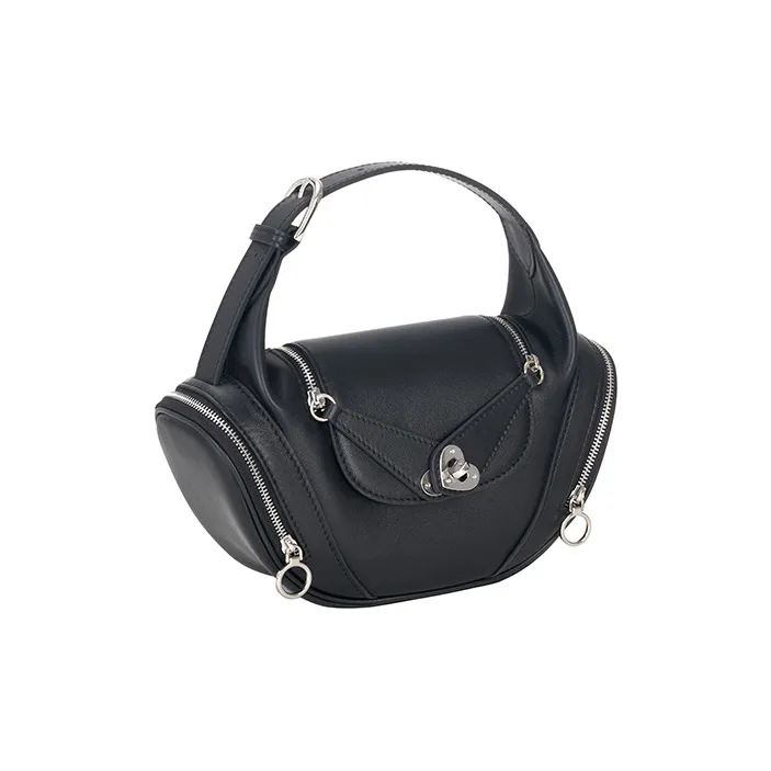 HXXXXS Top Grain Cow Leather Handbag Women's Black/Cookie/Floral Pink-3