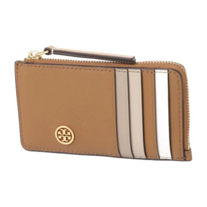 TORY BURCH Robinson Litchi Grain Leather With Calfskin And Vinyl Leather Wallet, Card Holder Regular Women's Brown-0