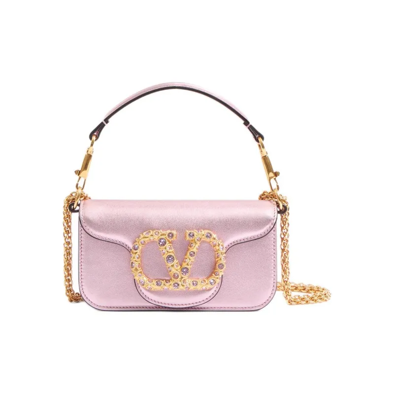 Valentino Locò Calfskin Shoulder Bag Crossbody Bag Handbag Small Size Women's Purple Pink-0