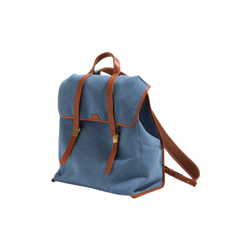 OCTSUI Denim Backpack Unisex Danny Blue/Tea Brown-1