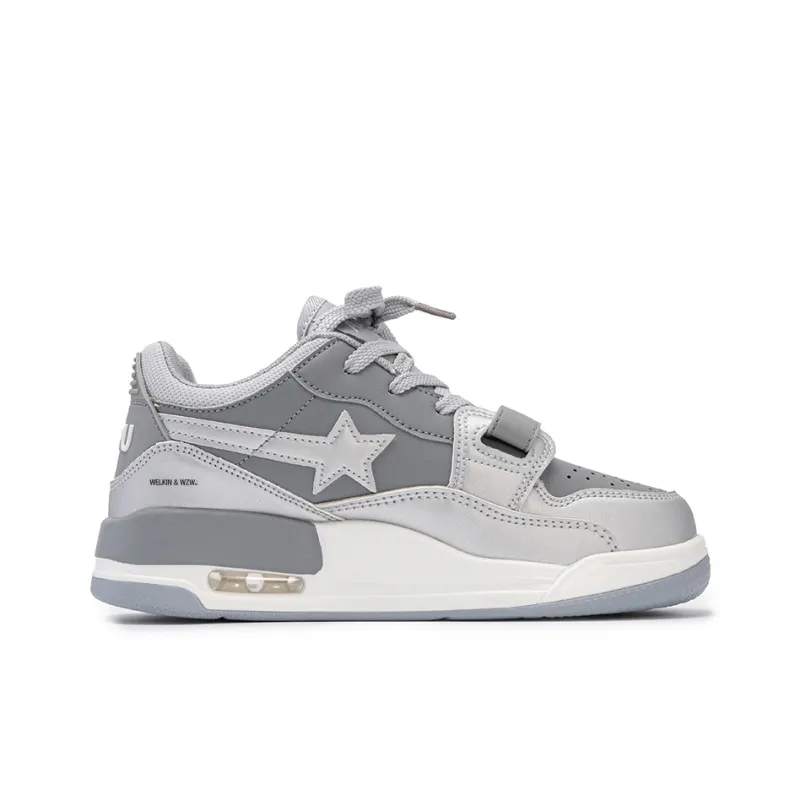 WELKIN&WZWJ Stars Collection White Sneakers Slip-Resistant Height Increasing Low-Top Skateboard Shoes Unisex-139