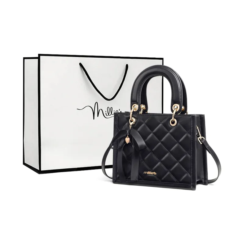MILLIE'S Cow Leather With Synthetic Leather Handbag Regular Women's Athenian Black-0