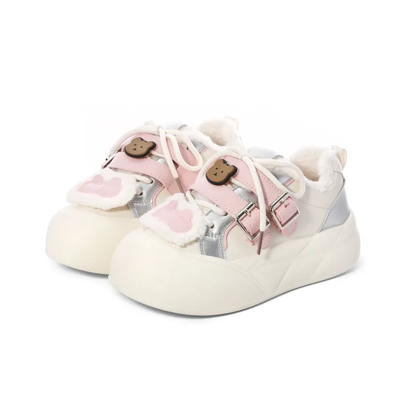 Lovely You Warm Lightweight And Wear Resistant Low Top Skateboard Shoes Women's Beige Silver Pink-20