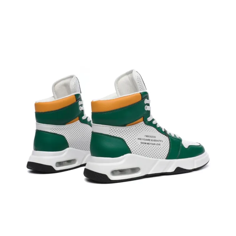 Babinda Men's Shoes Slip-Resistant High-Top Casual Shoes Men's White Green-11