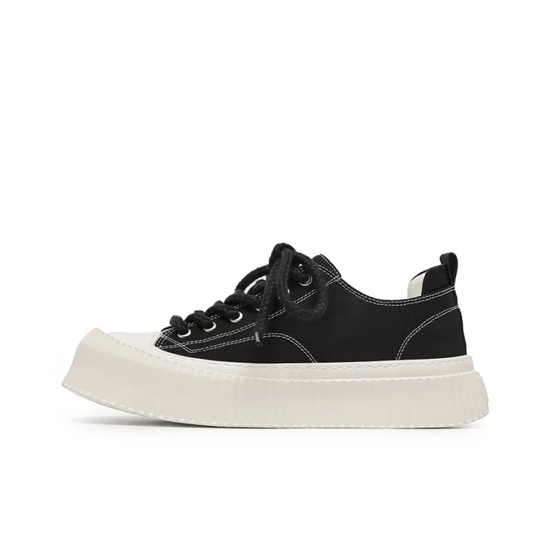 ΛOLUNKΛ Abrasion Resistant Slip Resistant Low Top Canvas Shoes Unisex Black-4