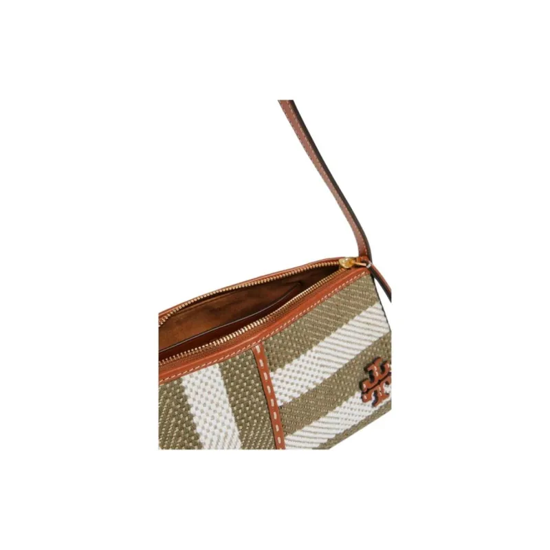 TORY BURCH McGraw Fabric With Cow Leather Shoulder Bag Handbag Shoulder Bag Women's Ivory White & Olive Green-2