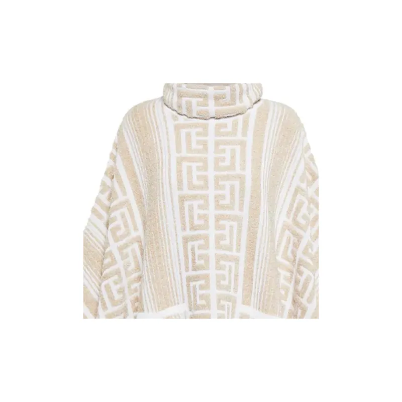 BALMAIN Lurex Maxi Monogram Knit Poncho 'Pink'-5