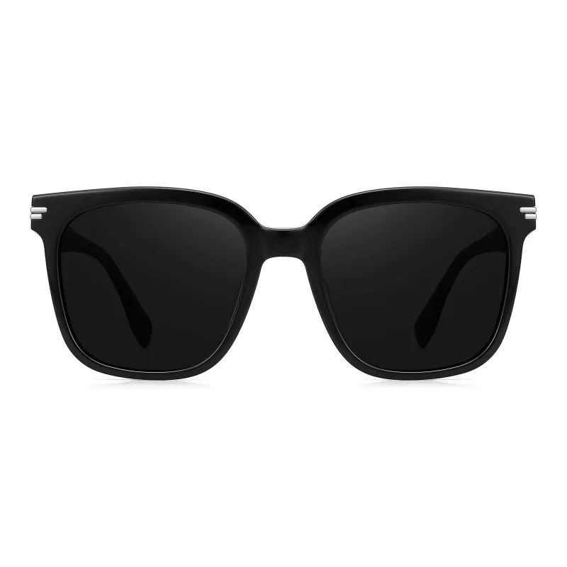 PULAIS Plate Frame Square Sunglasses Men's Black-3