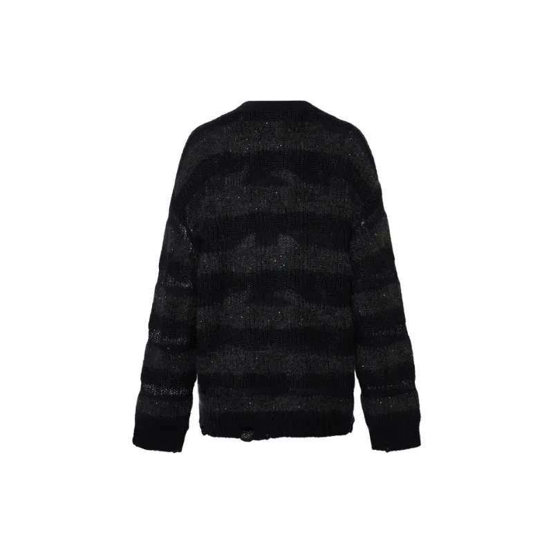 MOCO Sweater Women's Black Gray Stripes-1