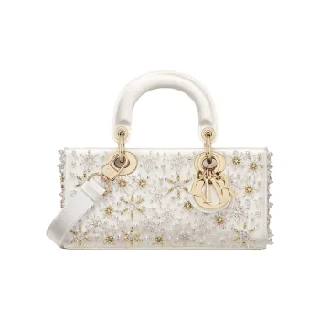 DIOR Lady D-JOY Silk Glass Calfskin Satin Shoulder Bag Crossbody Bag Handbag Small Size Women's Latte