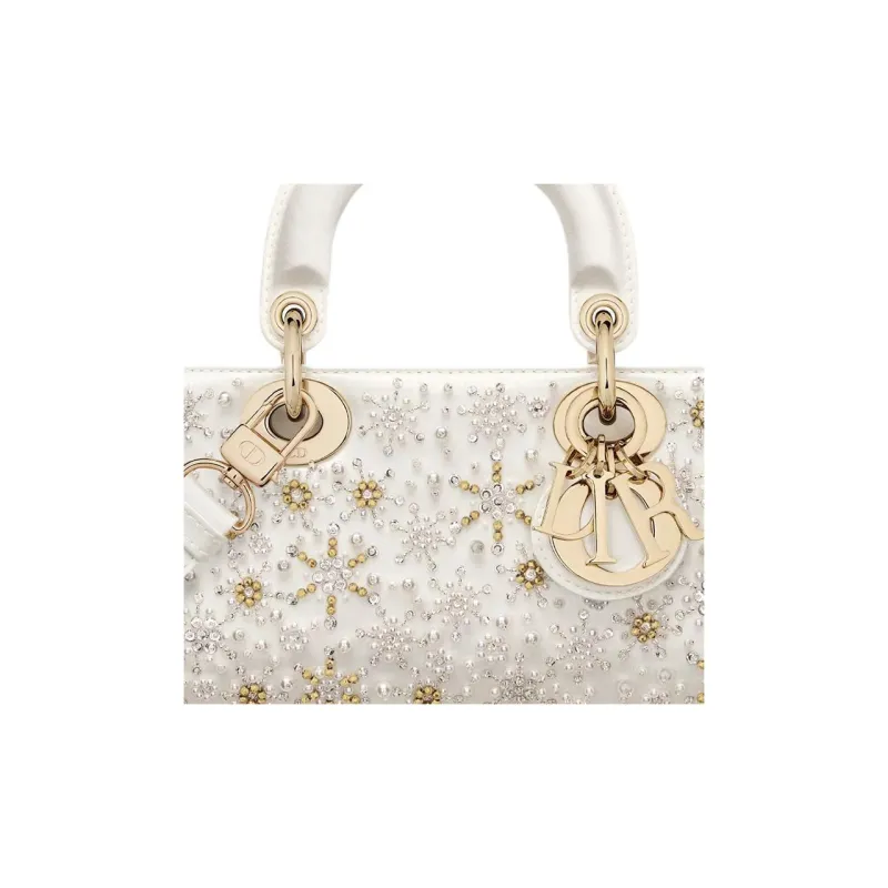 DIOR Lady D-JOY Silk Glass Calfskin Satin Shoulder Bag Crossbody Bag Handbag Small Size Women's Latte-5