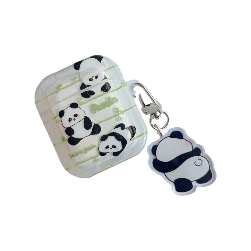 Baohuguang Compatible With AirPods 2/pro/1 TPU Ins Stripes Bamboo Panda Cute Headphone Cases-1