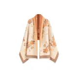 Butterfly around Flower Branch, Beige Orange