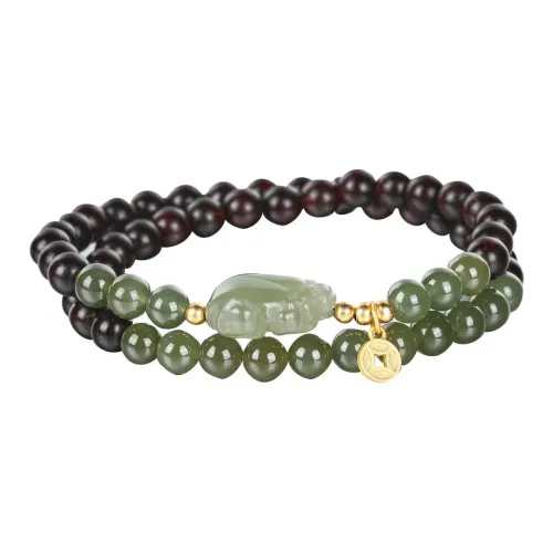 Cuiya Golden Building Hetian Jade Bracelets Green Jade Unisex